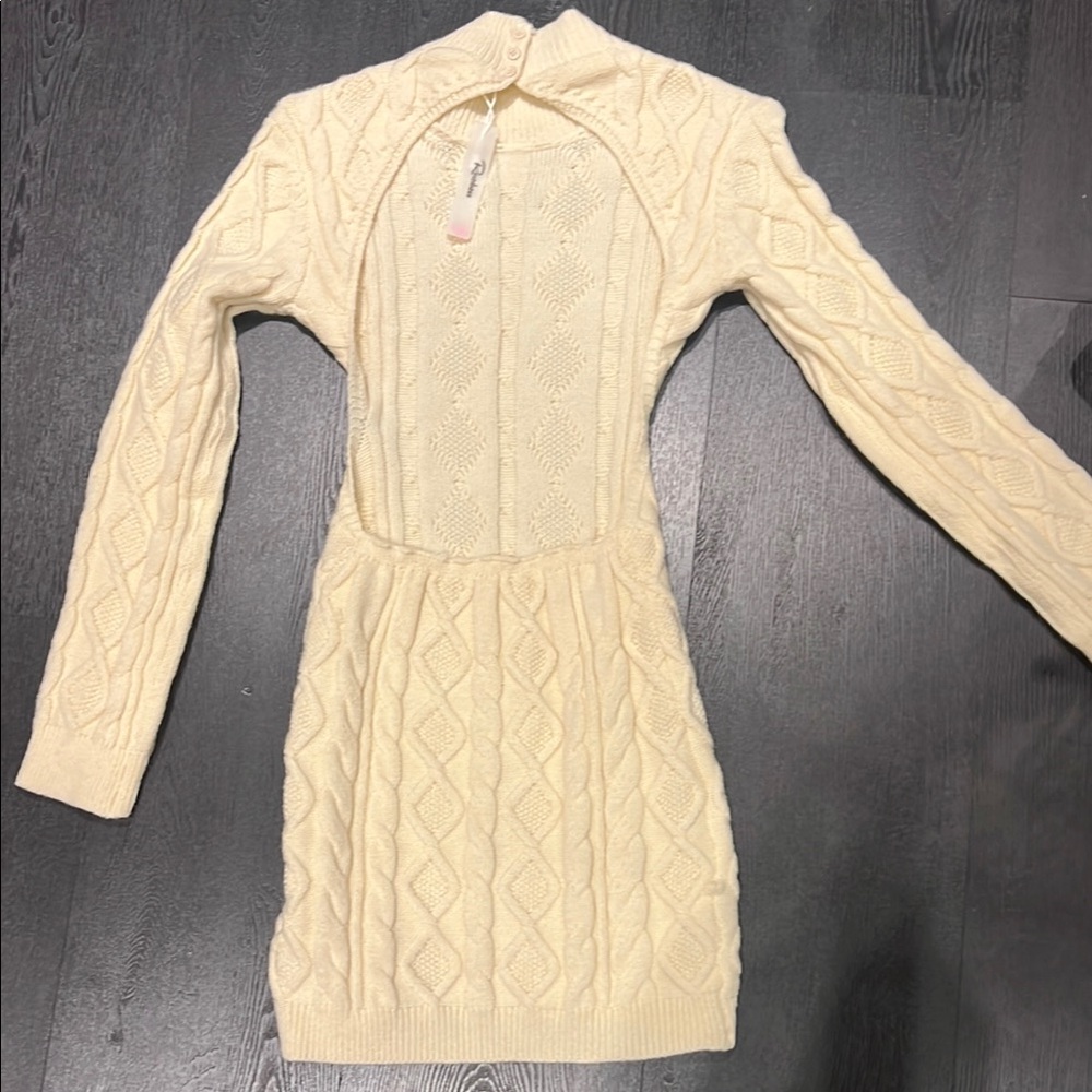 Elegant Cream Cable Knit Mini Dress - Picture 3 of 5
